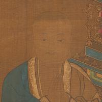 Chinese School, Seated Buddha with Two Attendants, Late Ming-Early Qing Dynasty, 明末清初 絹本設色如來佛像