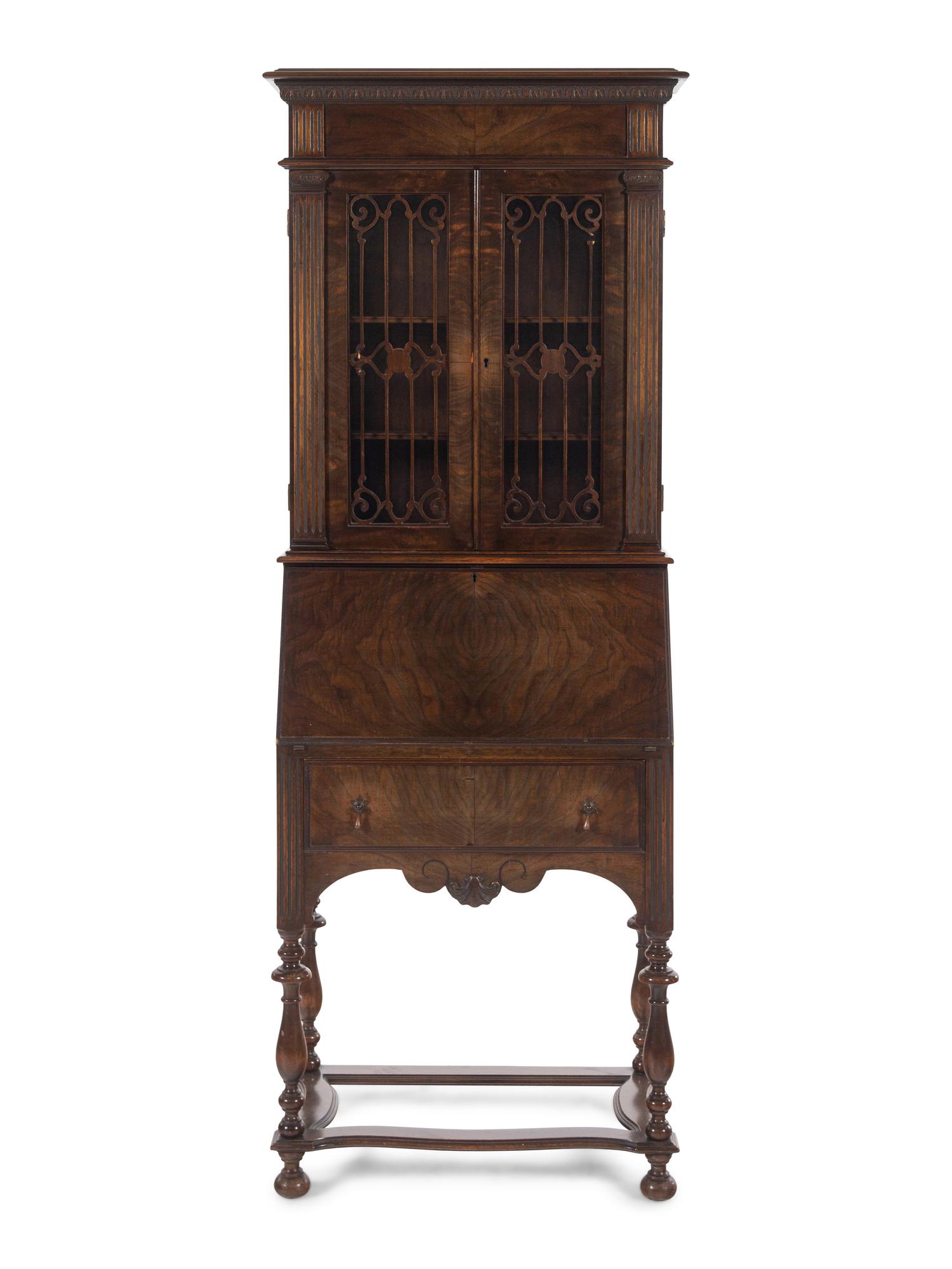 A William and Mary Style Walnut Secretary Bookcase