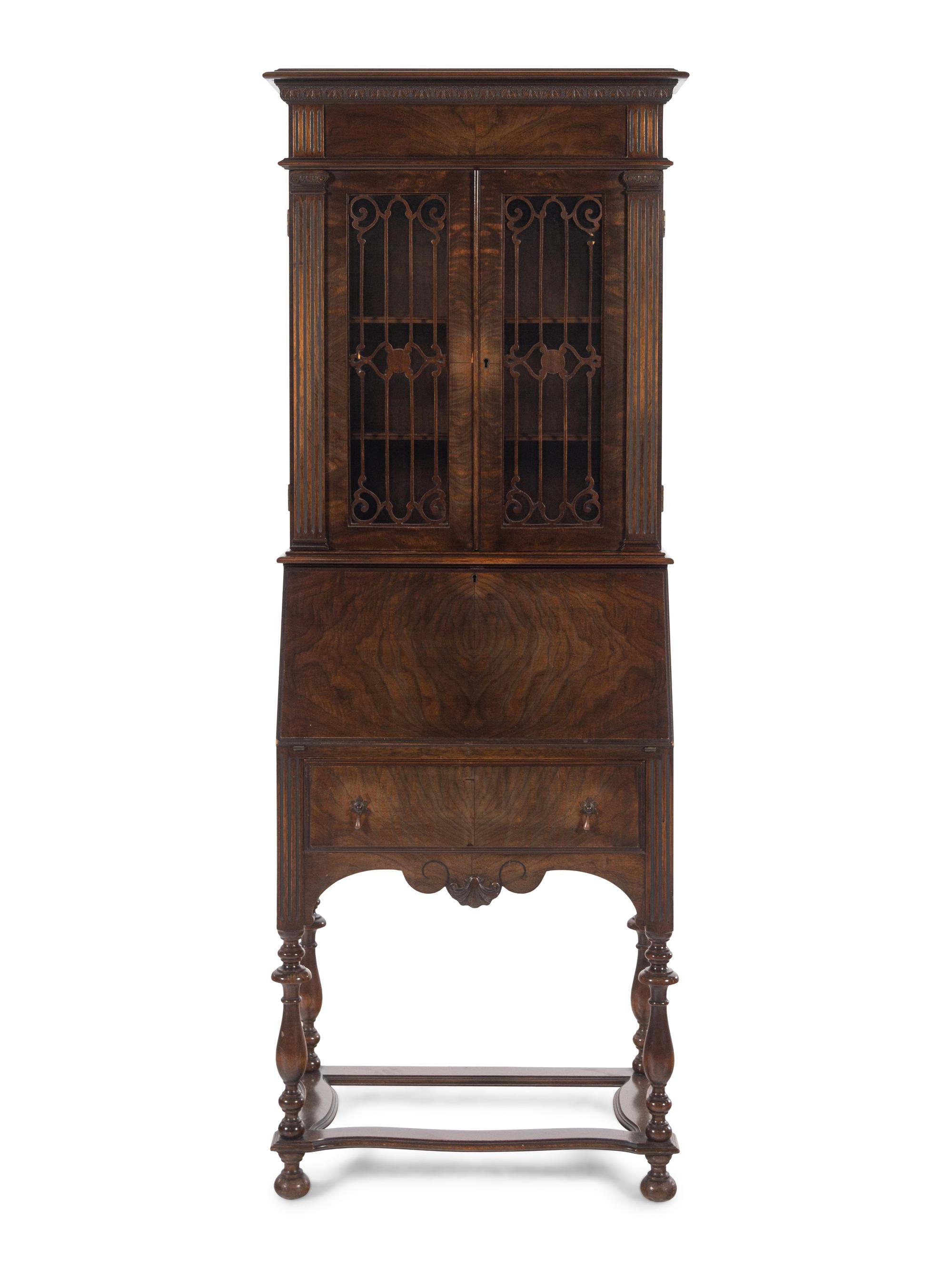 A William and Mary Style Walnut Secretary Bookcase