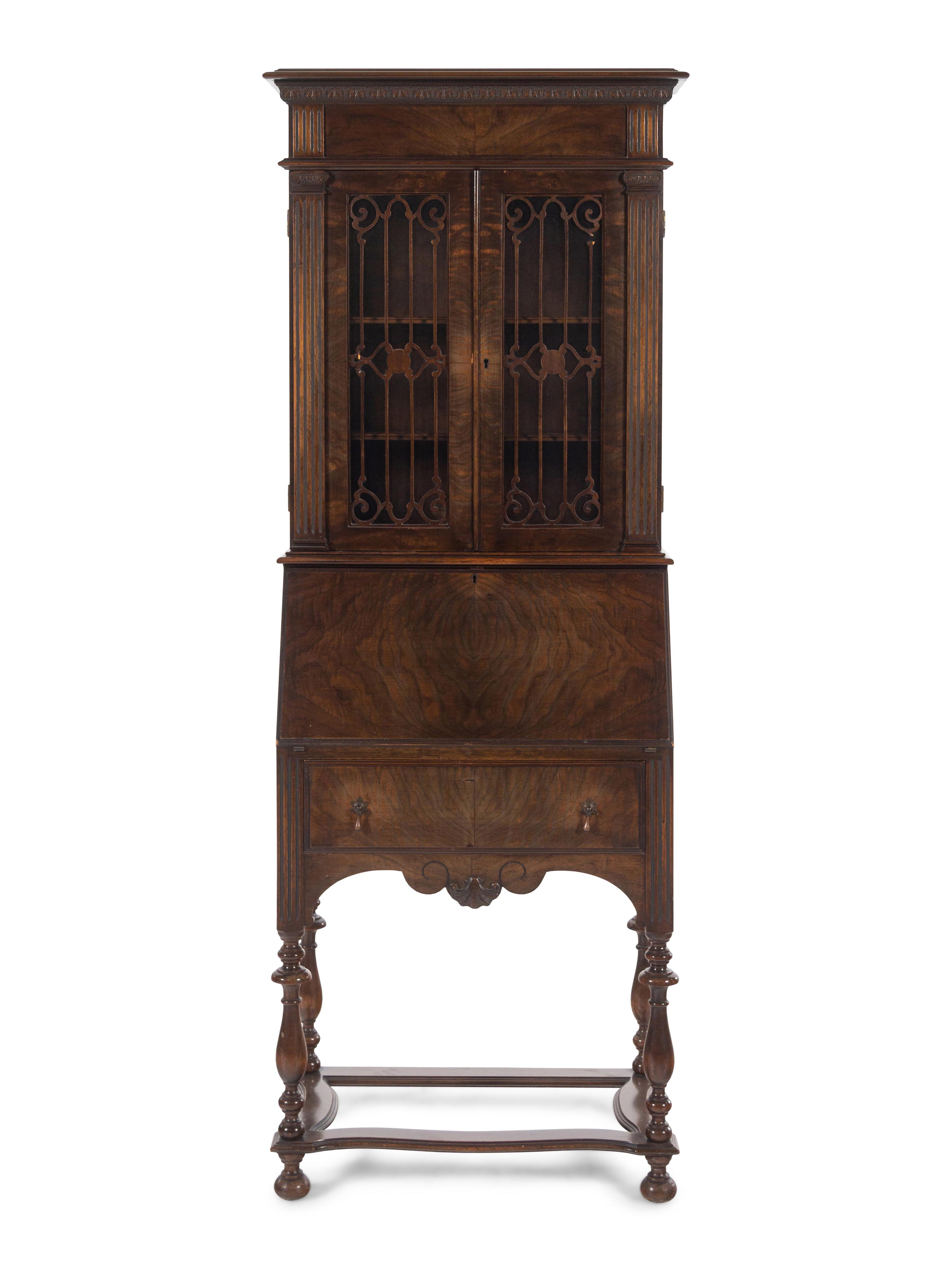 A William and Mary Style Walnut Secretary Bookcase