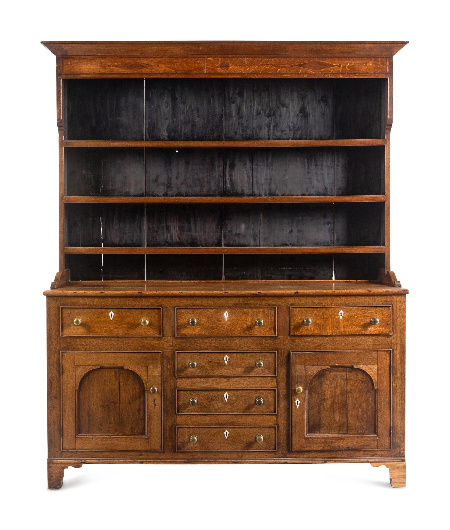 A George III Oak and Mahogany-Inlaid Cupboard