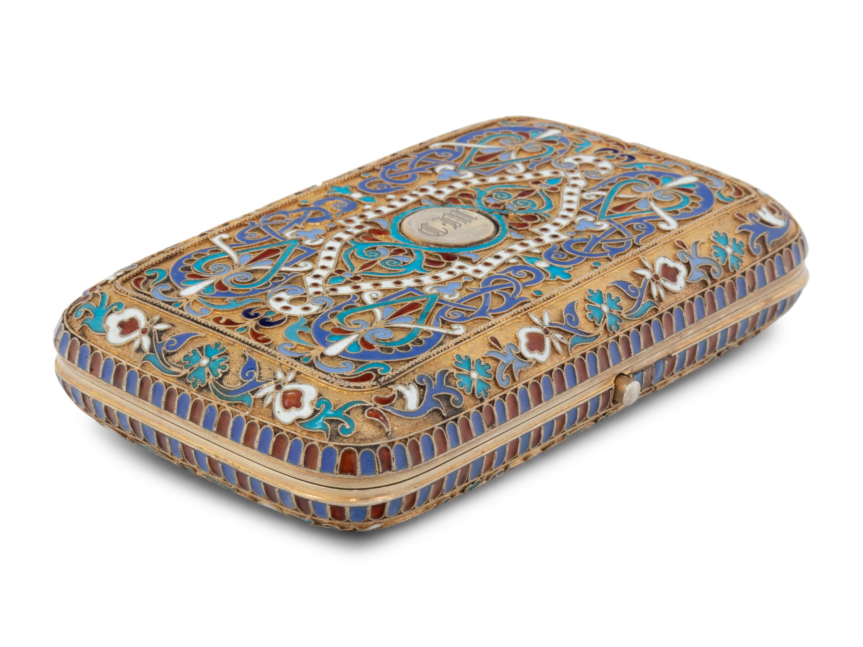 A Russian Enameled Silver-Gilt Cigarette Case