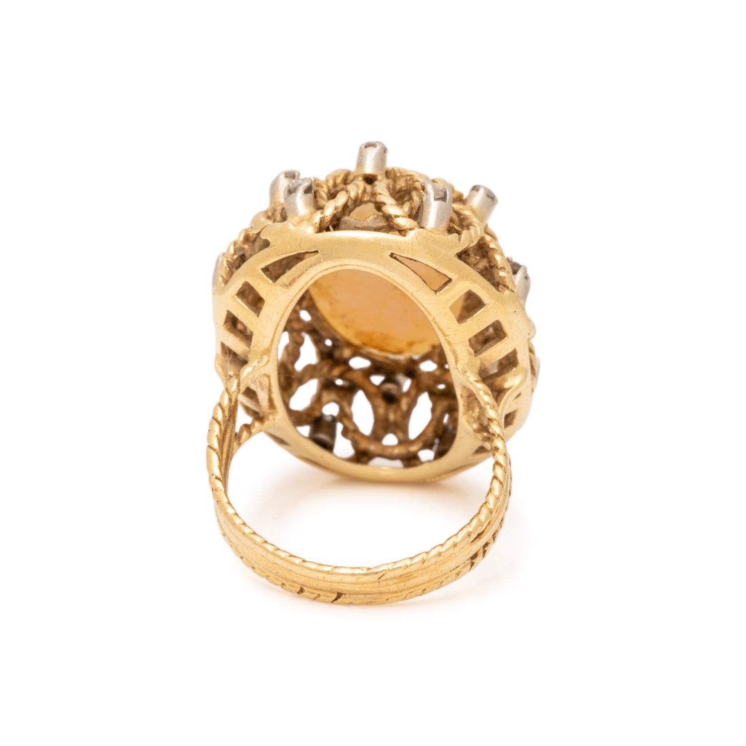 OPAL, DIAMOND, AND YELLOW GOLD RING