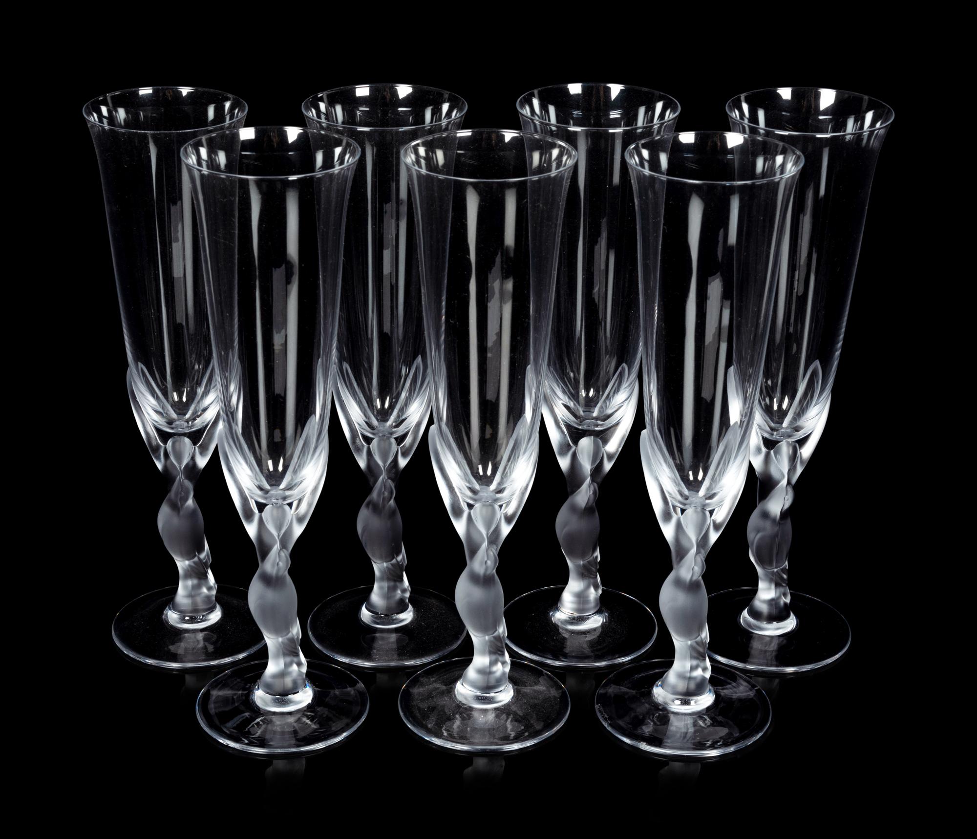 A Set of Eight Igor Carl Fabergé Kissing Doves Champagne Flutes