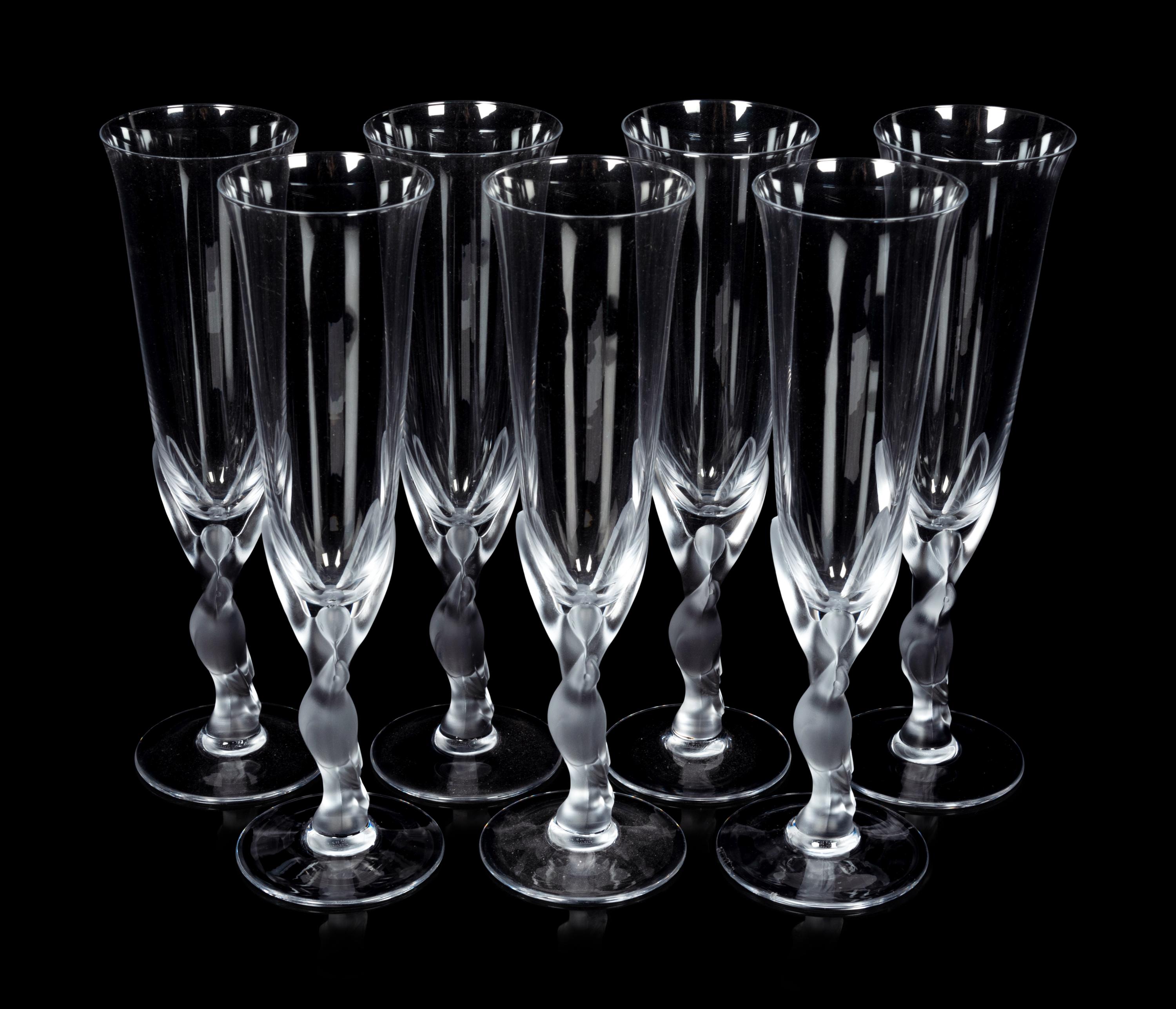 A Set of Eight Igor Carl Fabergé Kissing Doves Champagne Flutes