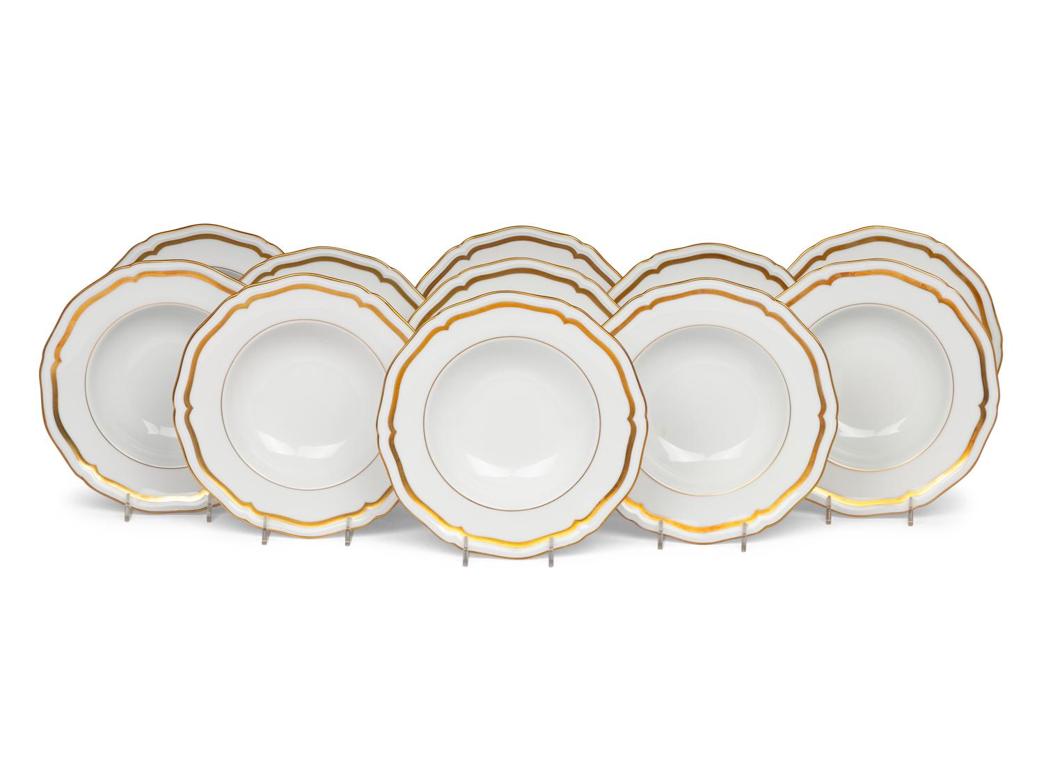 A Set of Twelve Raynaud Limoges Marie Antoinette Porcelain Soup Bowls