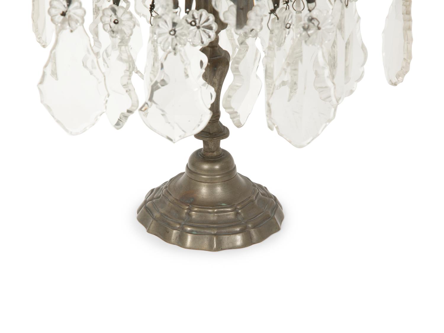 A Pair of French Bronze and Glass Five-Light Girandoles