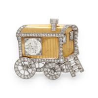 Yellow Gold, Platinum, and Diamond Caboose Brooch