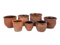 Seven Redware Jars with Glazed Interiors
