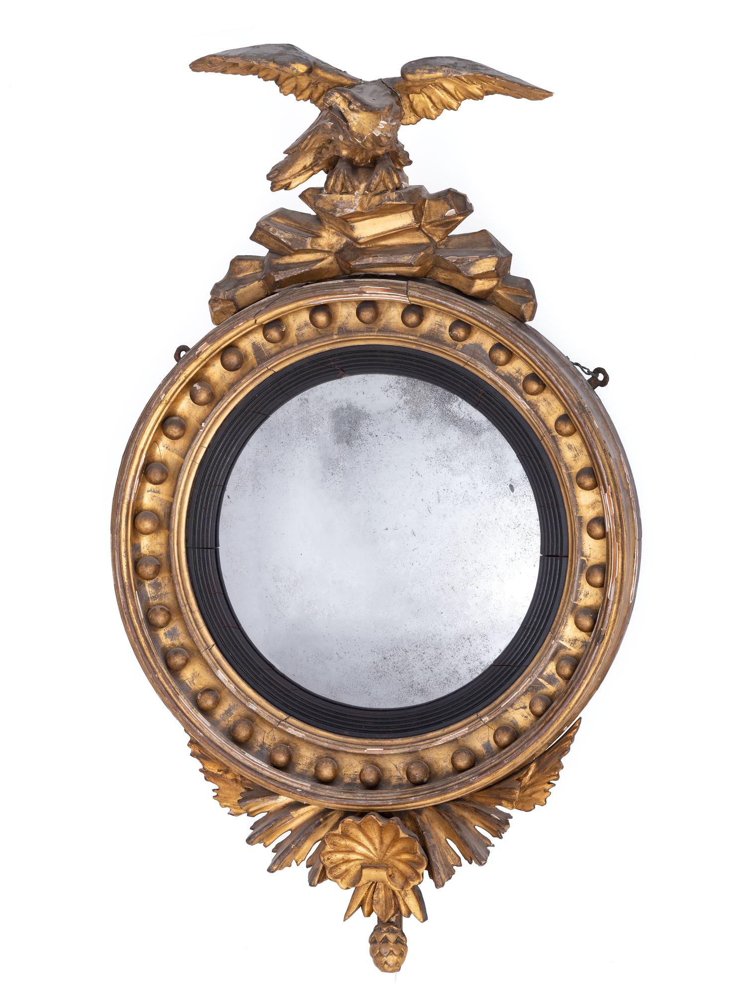 A Federal Carved Giltwood and Gesso Bulls-Eye Looking Glass
