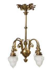 A French Gilt Bronze Four-Light Chandelier, Height 44 x diameter 33 inches.