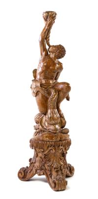 An Italian Carved and Painted Figural Wood Pedestal Height overall 59 inches. — 18TH CENTURY