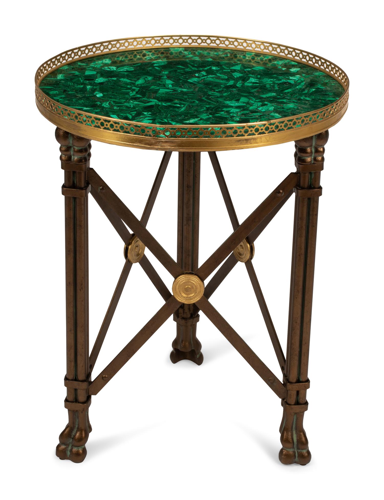 A French Neoclassical Style Patinated Malachite-Top Table