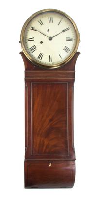 An English Mahogany Wall Clock, Height 39 inches.