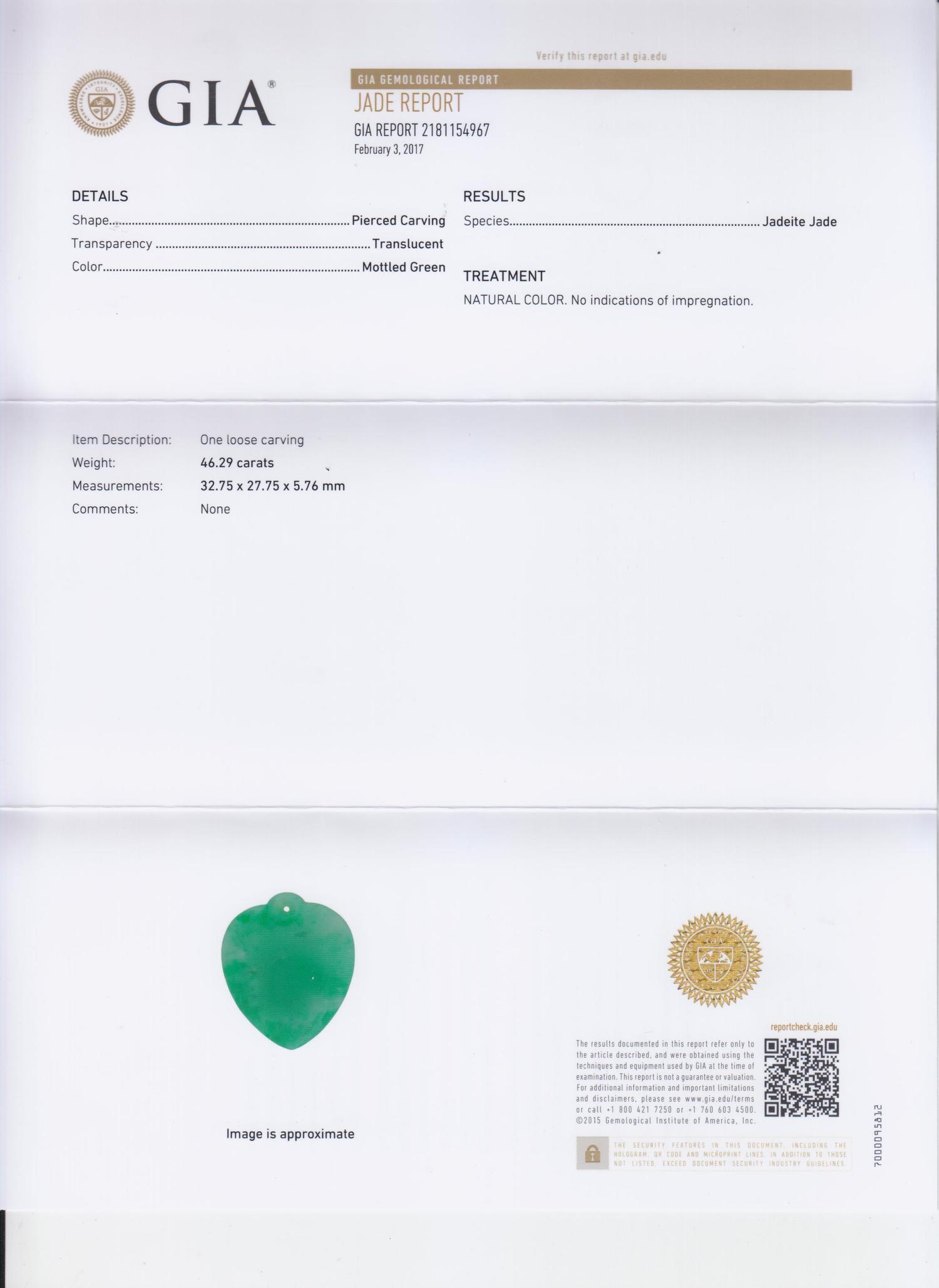 A 14 Karat Yellow Gold and Jadeite Jade Heart Pendant, 6.80 dwts.