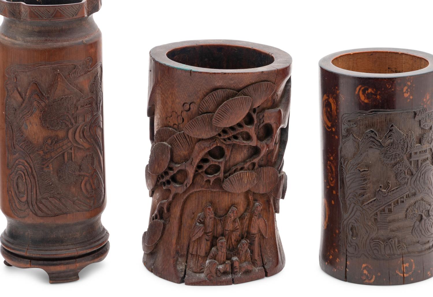 Four Chinese Bamboo Brush Pots