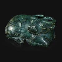 A large Chinese spinach jade recumbent water buffalo 菠菜绿玉水牛
