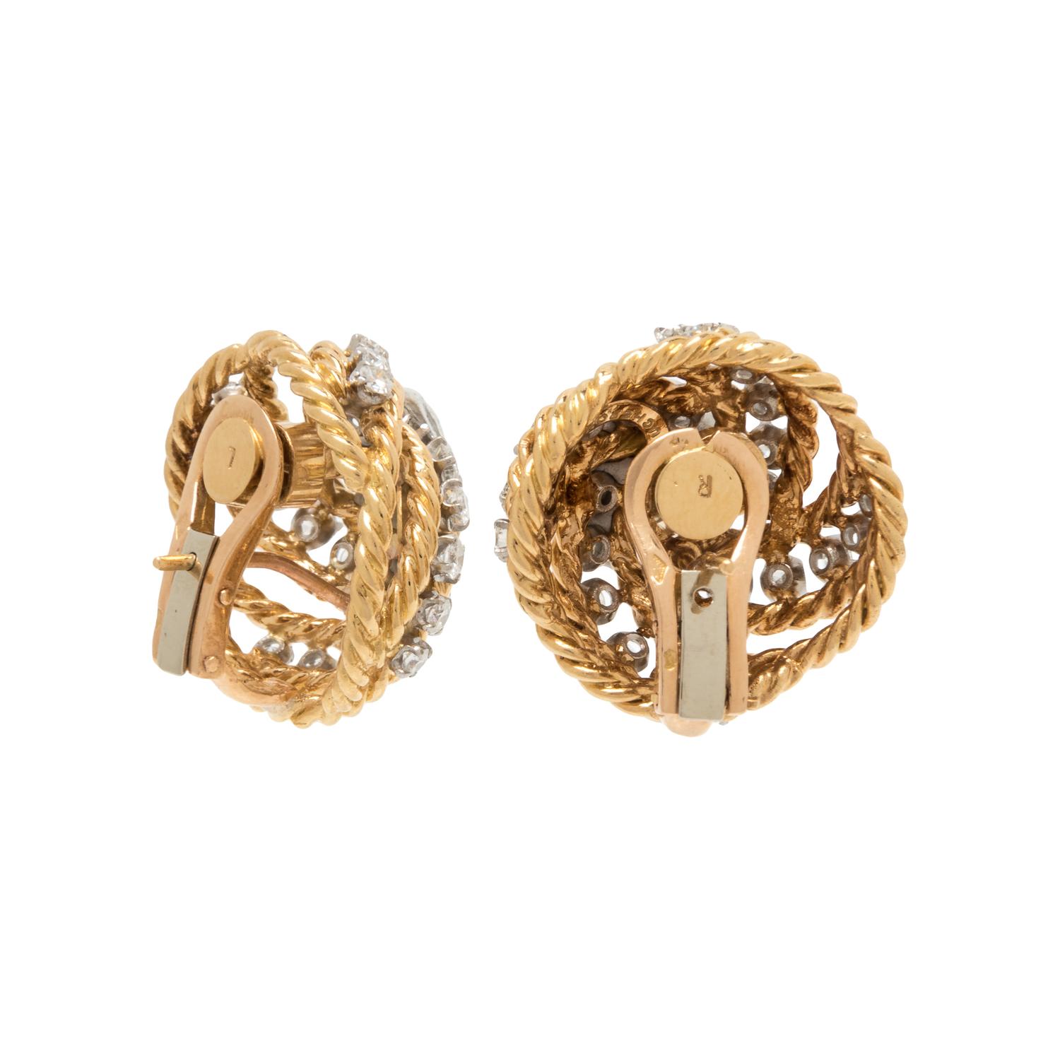 BOUCHERON, YELLOW GOLD, PLATINUM AND DIAMOND EARCLIPS
