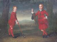 Mucchi, (Italian, 20th Century), Two Young Scottish Golfers