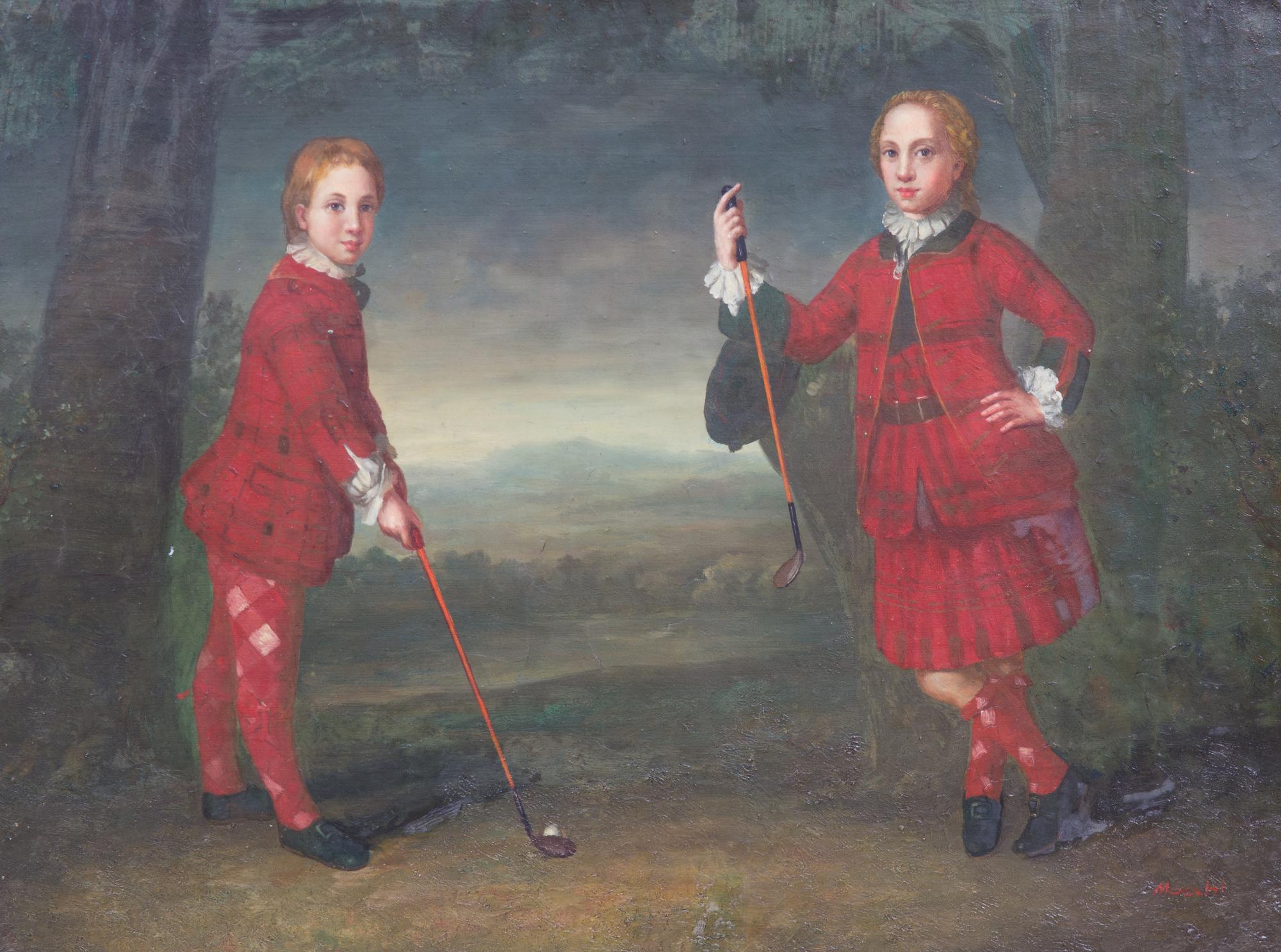 Mucchi, (Italian, 20th Century), Two Young Scottish Golfers