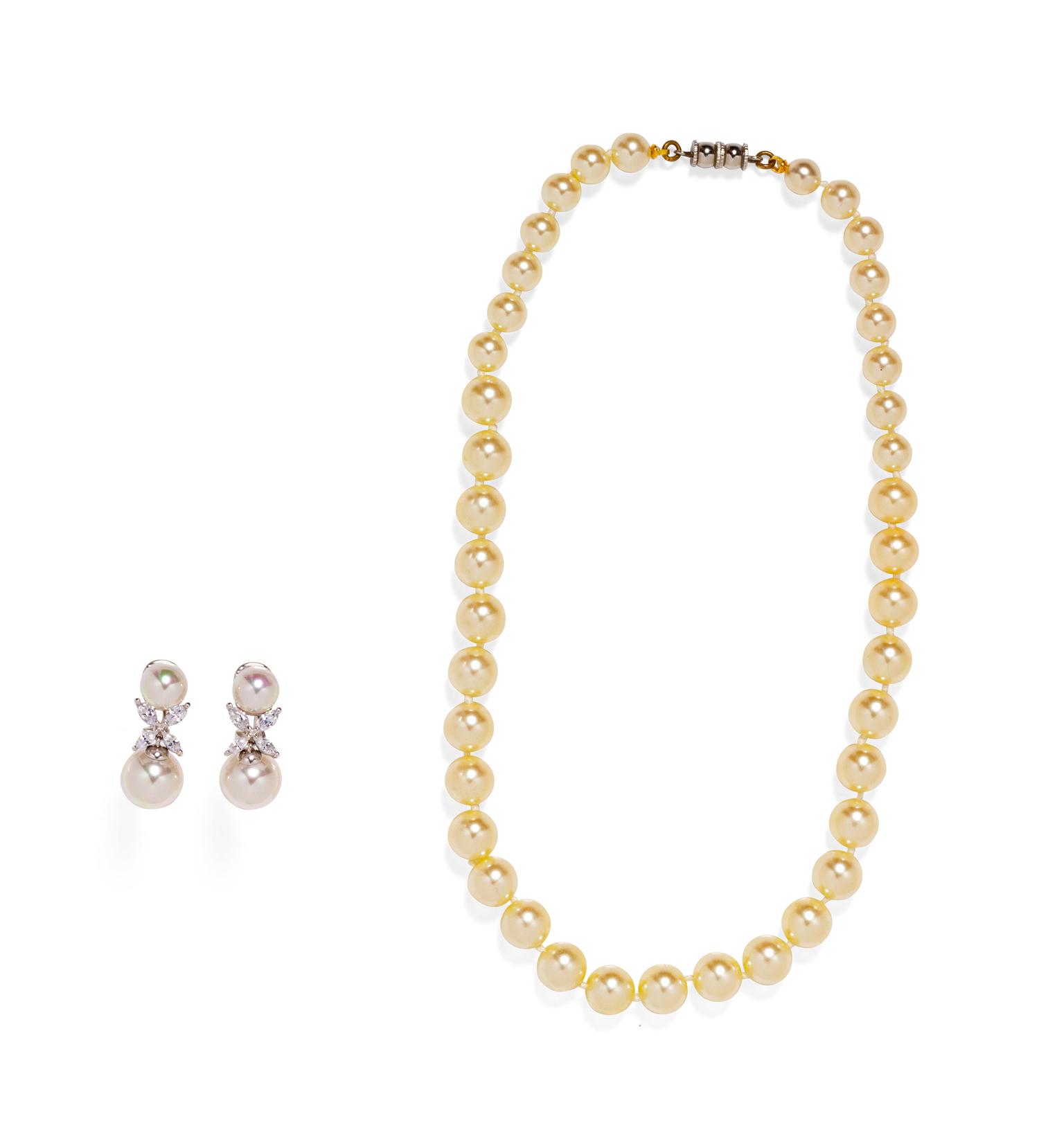 Faux Pearl Necklace and Earrings, 1980-2000s