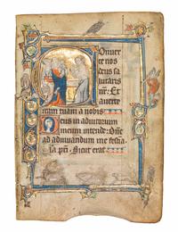 SOUTHERN NETHERLANDISH ILLUMINATOR Leaf from the Ghistelles Hours with a historiated initial ‘C’, depicting the Presentation in the Temple, in Latin, illuminated manuscript on parchment [Southern Netherlands, ca. 1300]