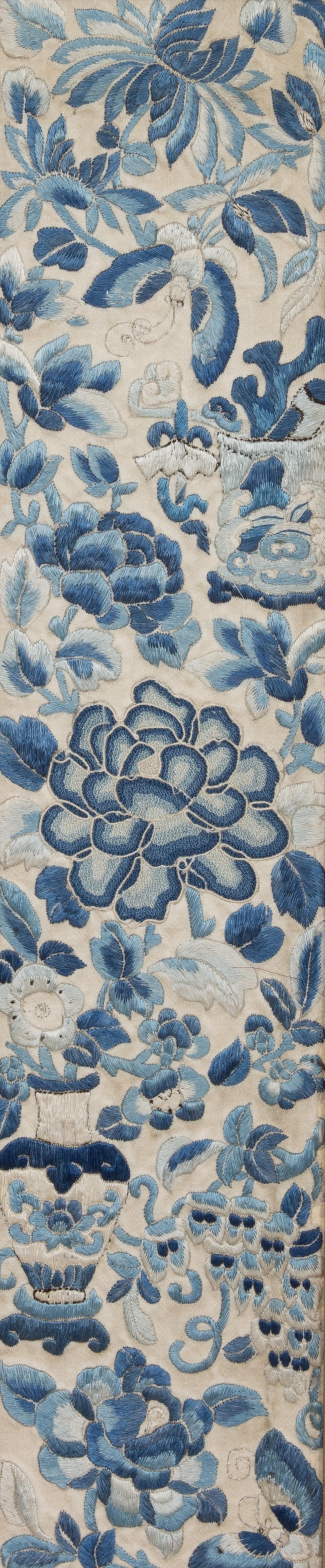 A Pair of Chinese Silk Embroidered Panels Height 41 1/2 x width 12 inches. — 19TH CENTURY