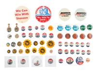 [POLITICS]. A collection of over 80 political campaign buttons and pinbacks, incl. examples promoting General McArthur, Wallace, Willkie, Stevenson, Dewey, and other mid-20th century candidates.