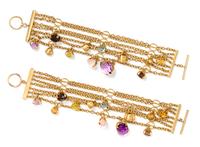 A Pair of 18 Karat Yellow Gold and Multigem 'Bonbon' Bracelets, Laura Bicego for Nanis, 48.10 dwts.