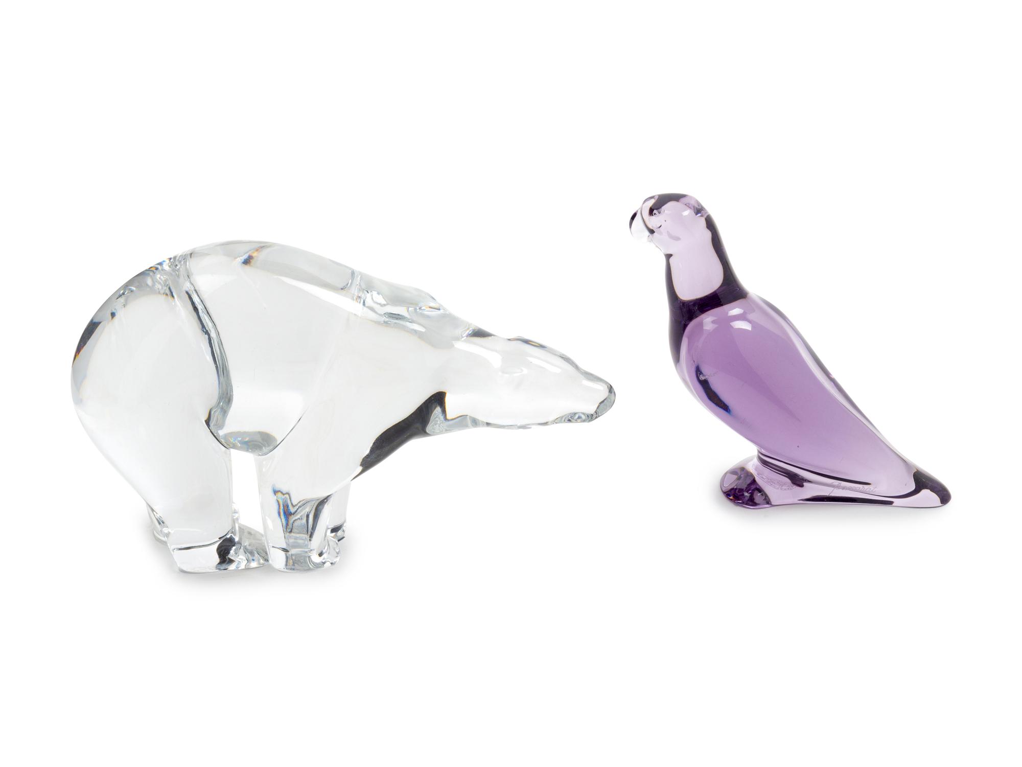 A Group of Two Baccarat Glass Animal Figures