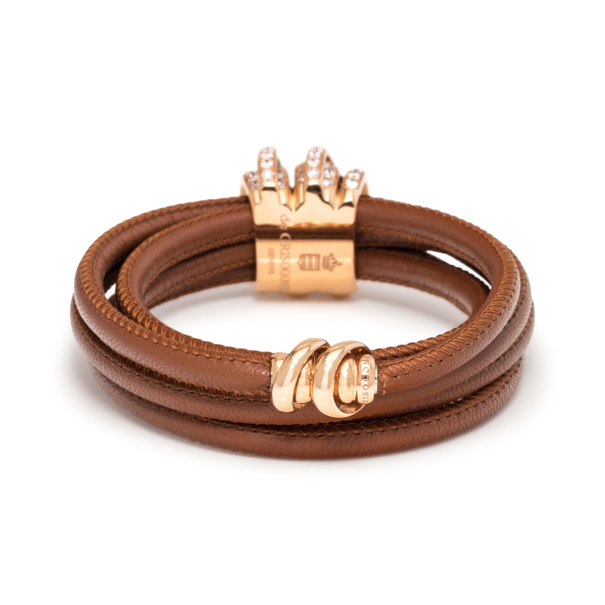 DE GRISOGONO, BROWN LEATHER AND DIAMOND 'ALLEGRA' BRACELET
