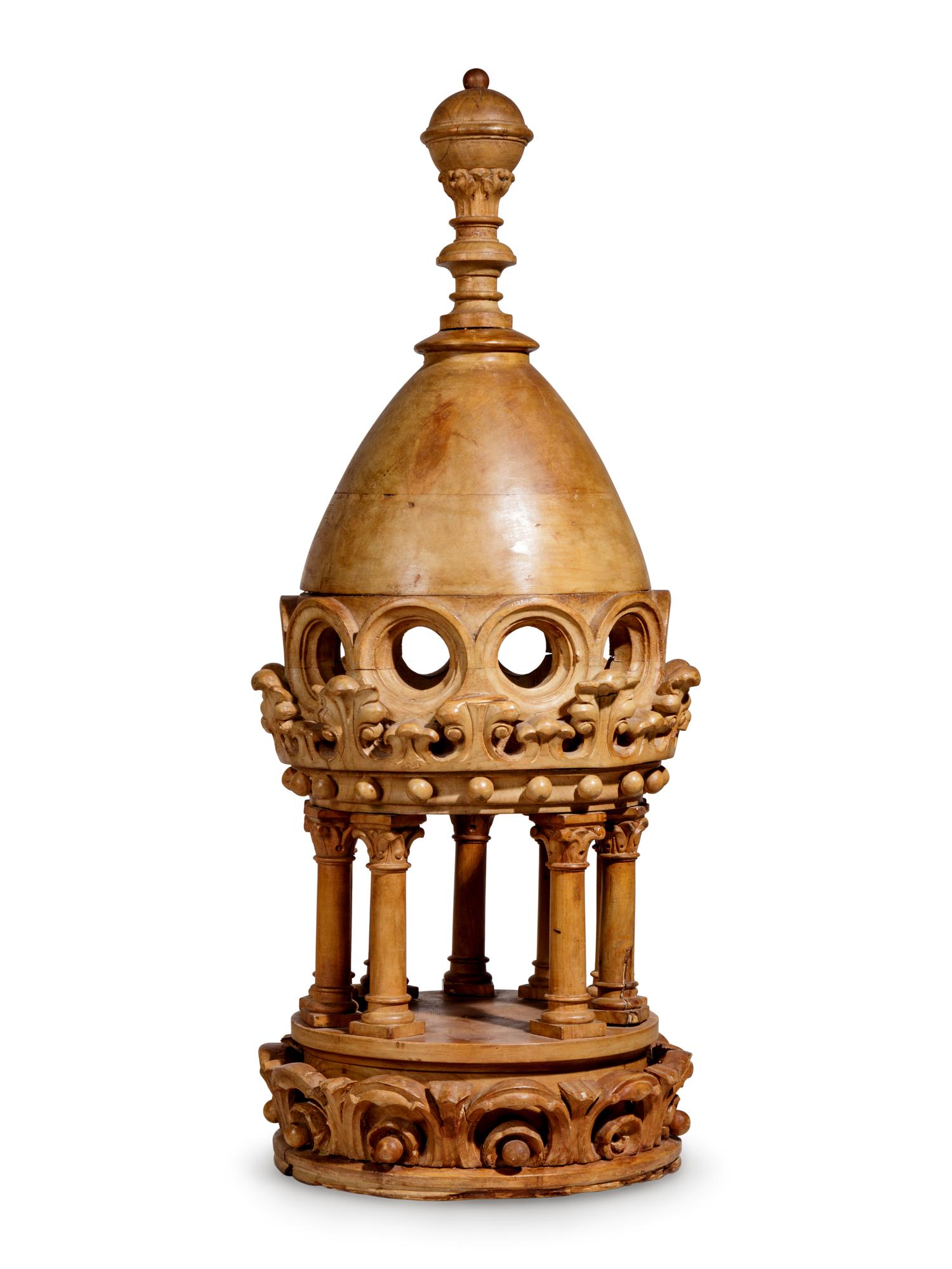 A Continental Carved Wood Model of a Temple