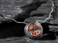 Sterling Silver and Painted Pottery Necklace