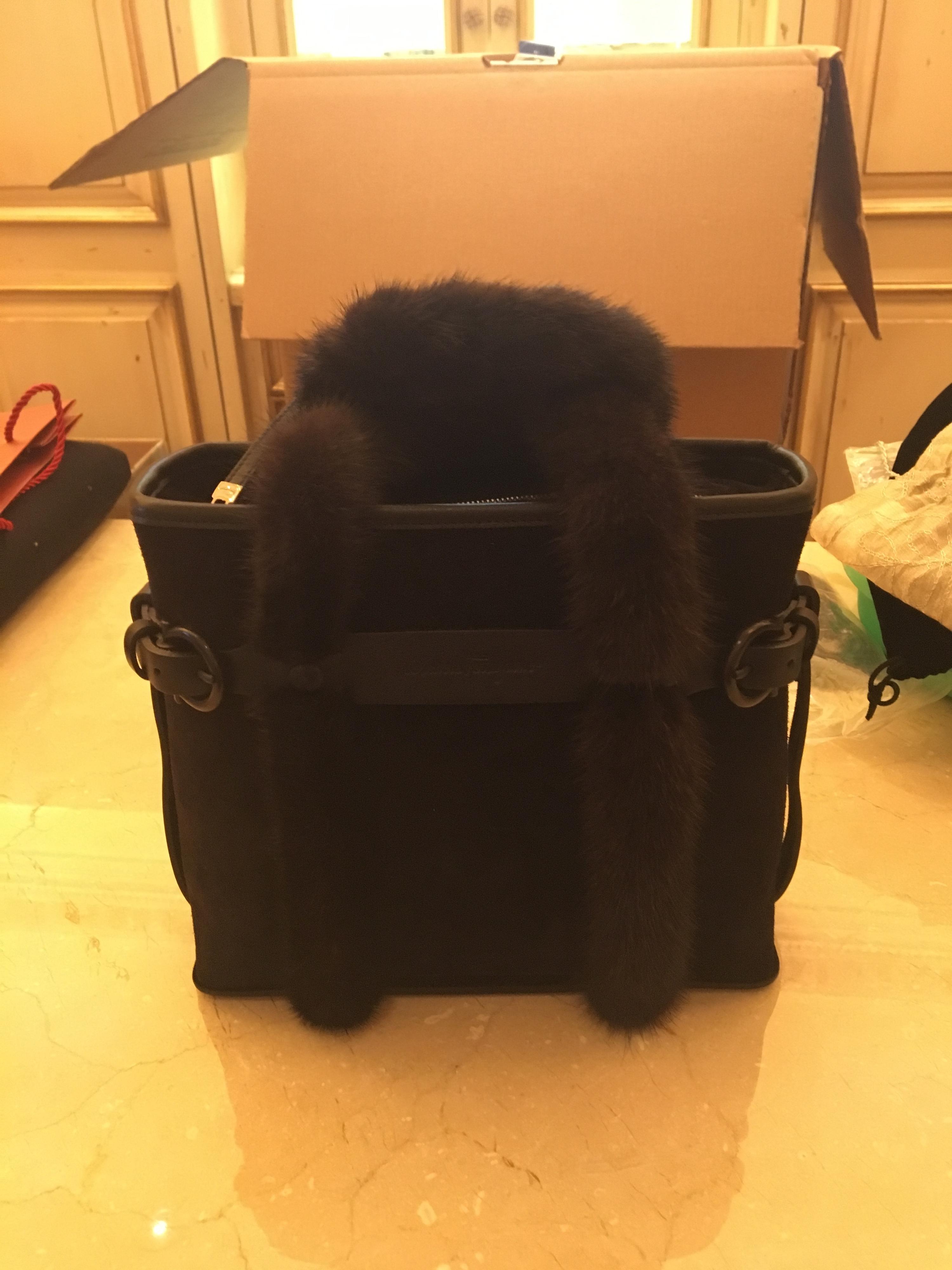 Salvatore Ferragamo Black Bag w/Fur Trim, 1990-2000s
