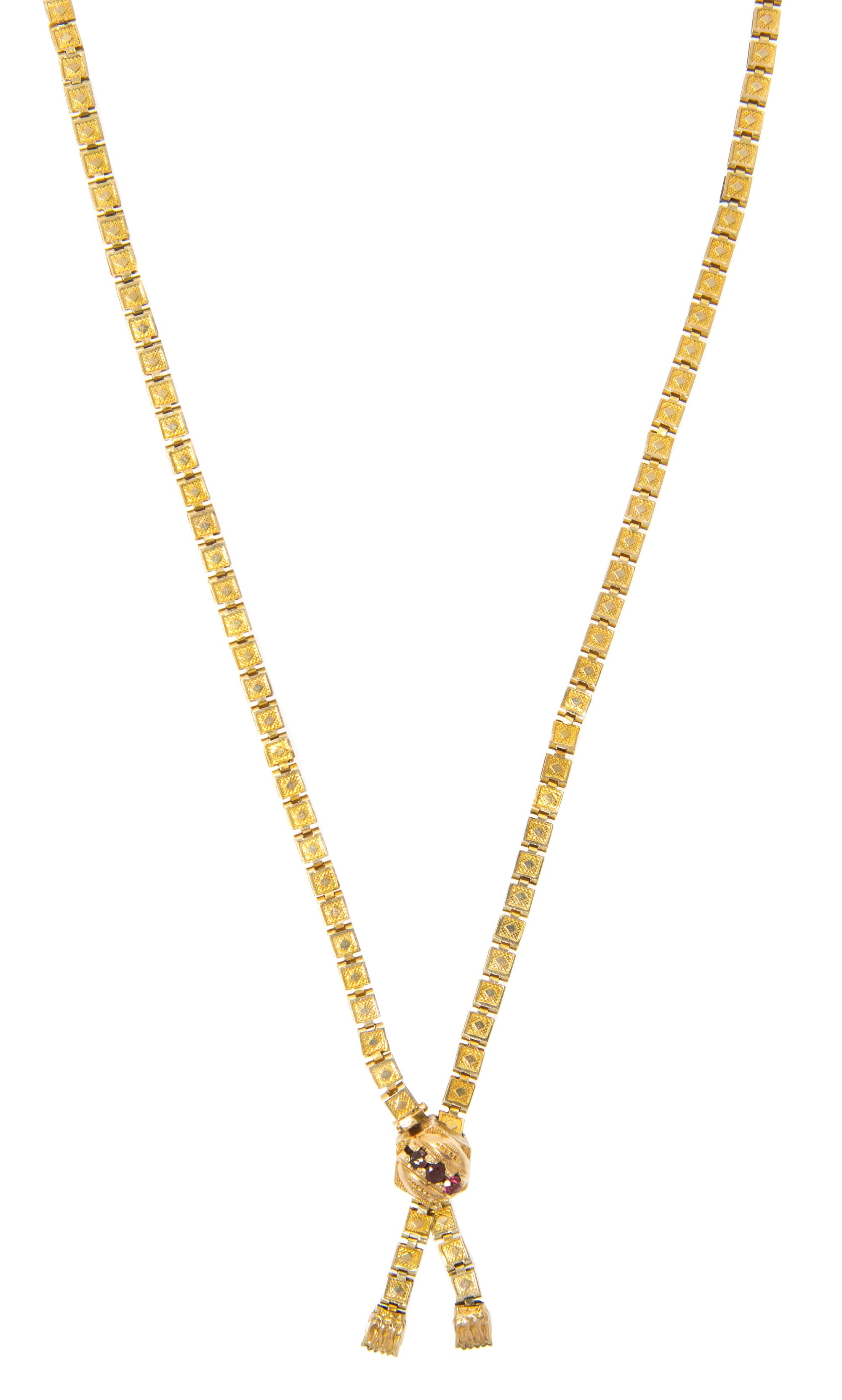 A Victorian Yellow Gold and Ruby Book Chain Necklace, 6.00 dwts.