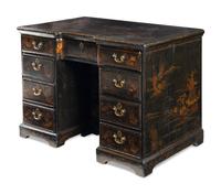 A Chinese Export Black and Gilt Lacquered Kneehole Desk