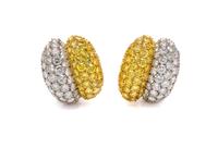 A Pair of 18 Karat Yellow Gold, Platinum, Colored Diamond and Diamond Earclips, Van Cleef & Arpels, 20.30 dwts.