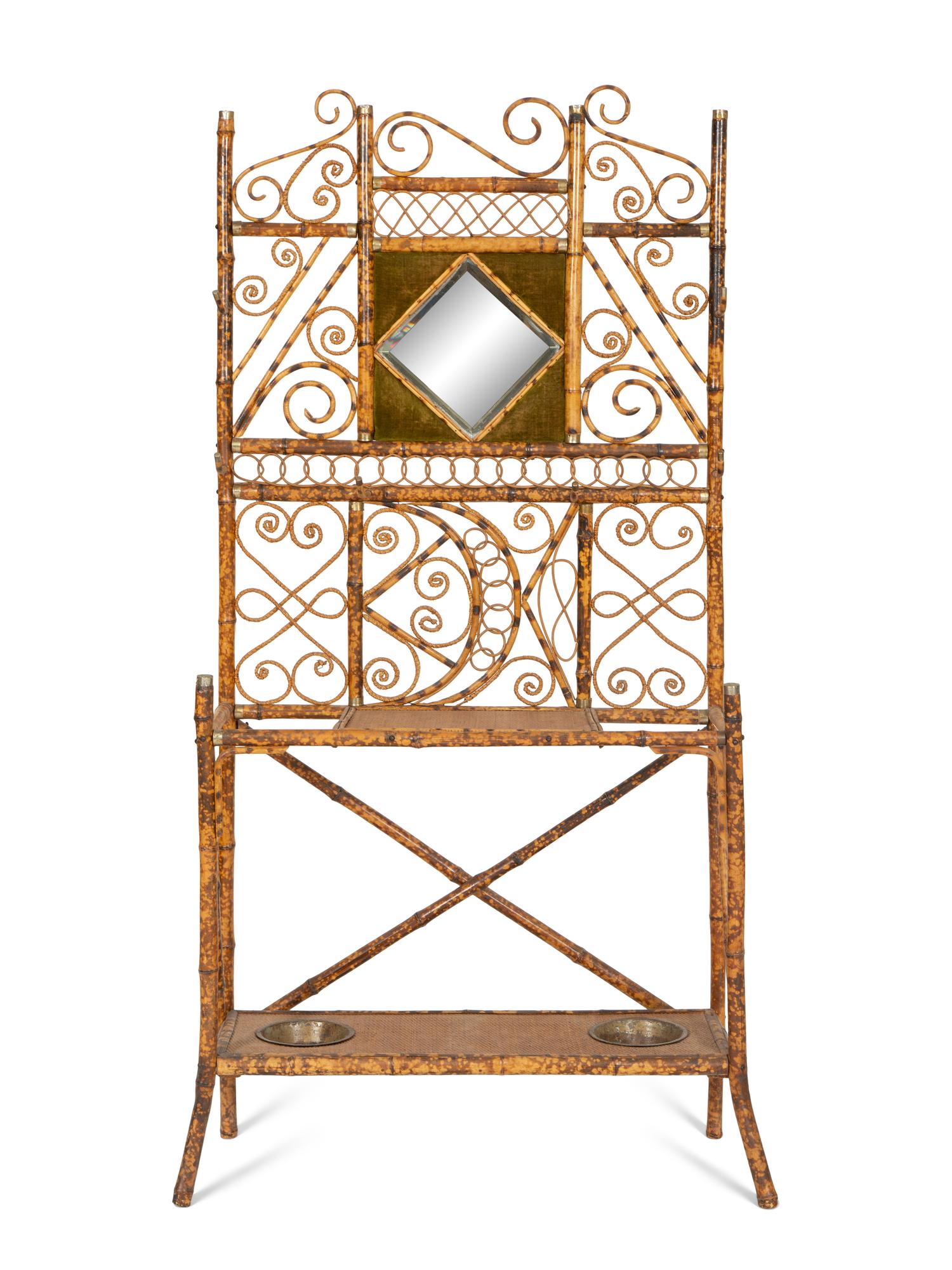 A Victorian Gilt Metal-Mounted Bamboo and Rattan Hall Stand