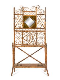 A Victorian Gilt Metal-Mounted Bamboo and Rattan Hall Stand