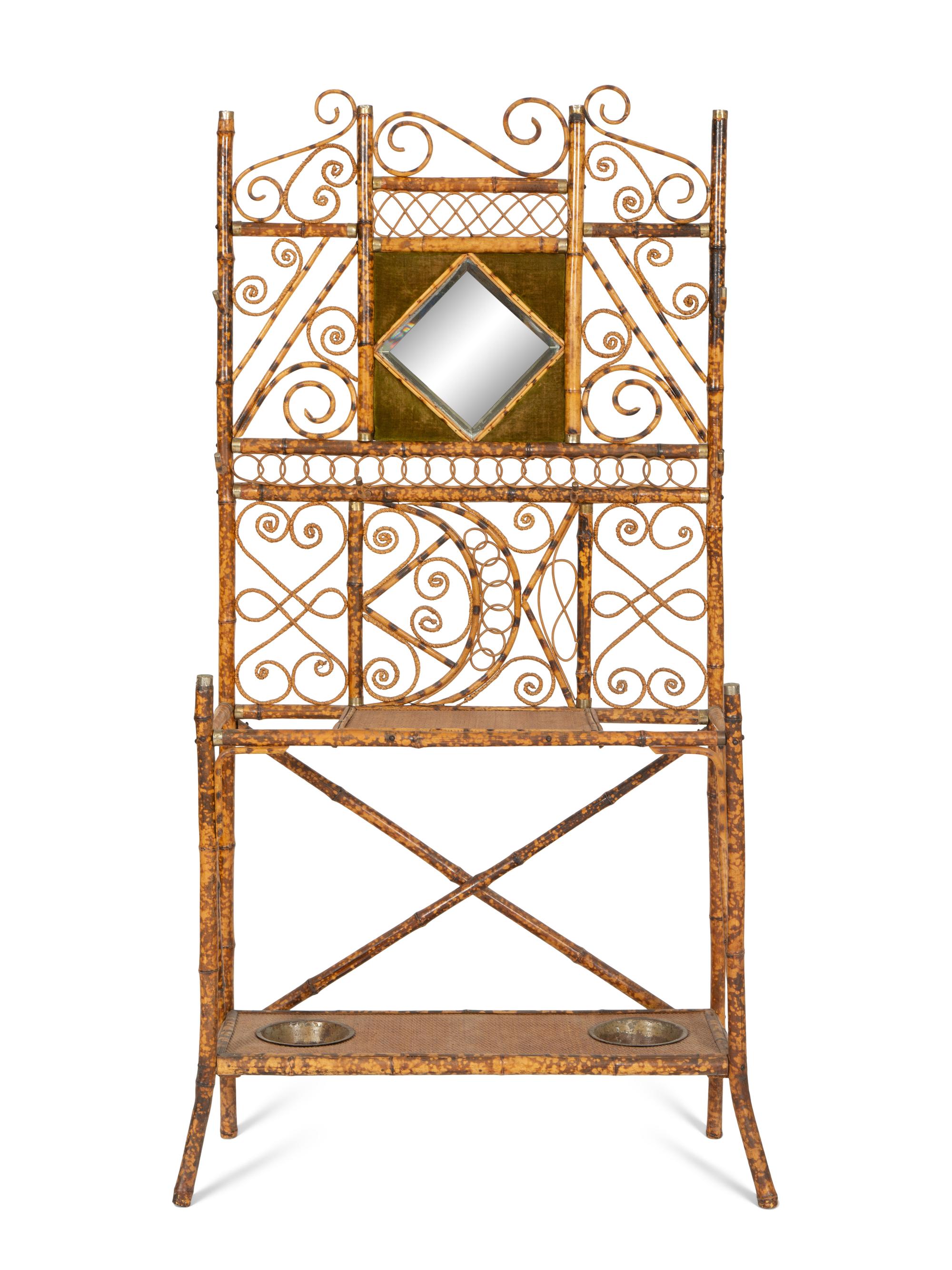 A Victorian Gilt Metal-Mounted Bamboo and Rattan Hall Stand