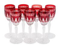 A Set of Sixteen Waterford Red Cut to Clear Glass Wine Glasses