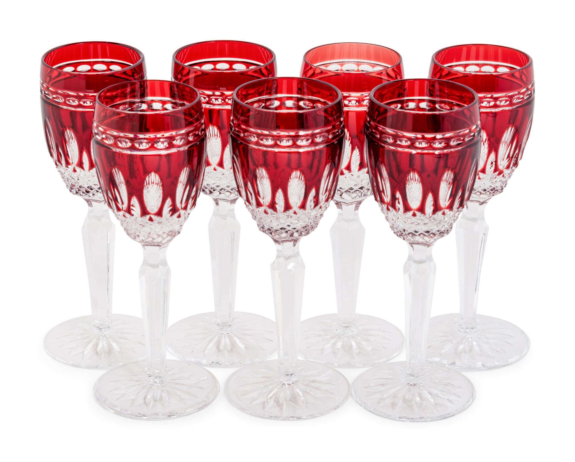 A Set of Sixteen Waterford Red Cut to Clear Glass Wine Glasses