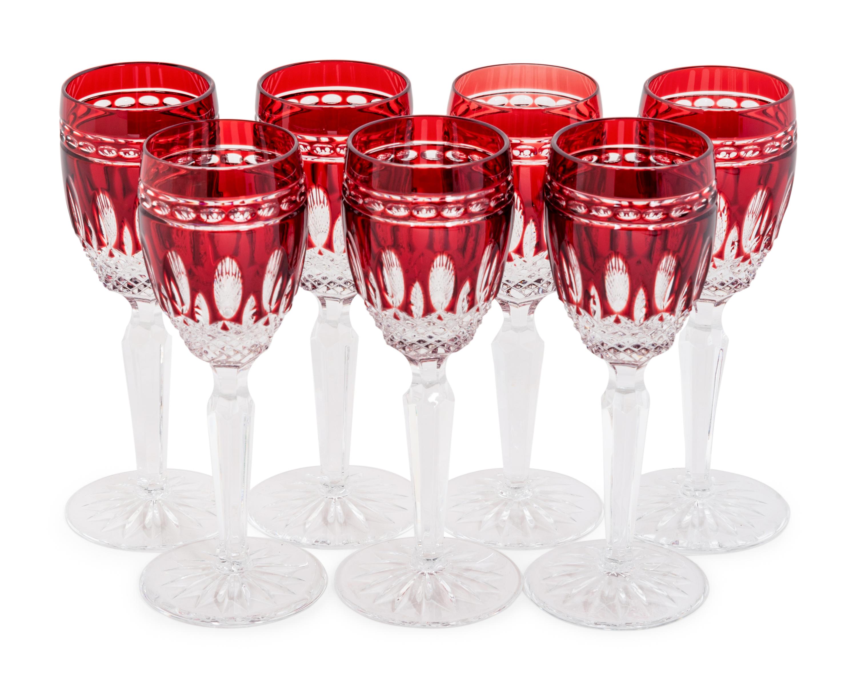A Set of Sixteen Waterford Red Cut to Clear Glass Wine Glasses