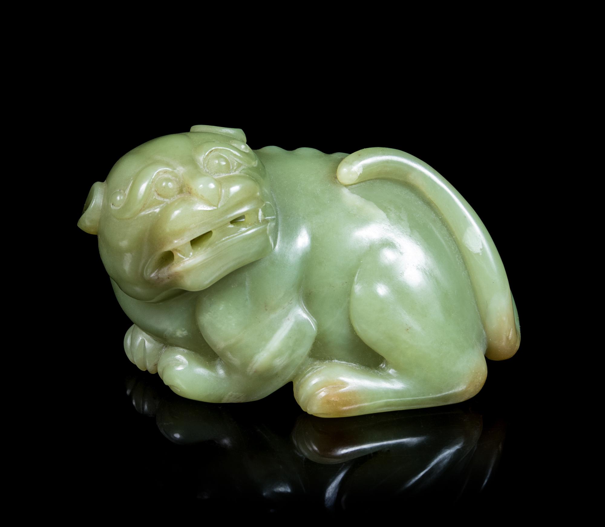 A Chinese Green Jade Figure of a Mythical Beast Length 4 inches. — 20TH CENTURY