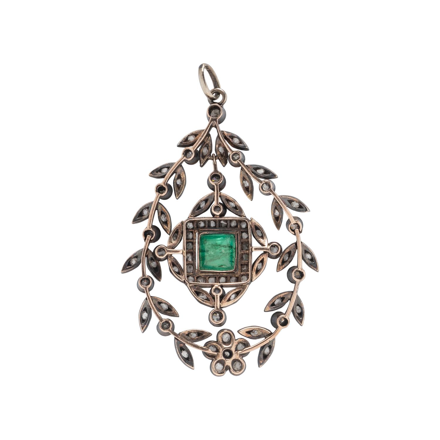 ANTIQUE, DIAMOND AND EMERALD PENDANT