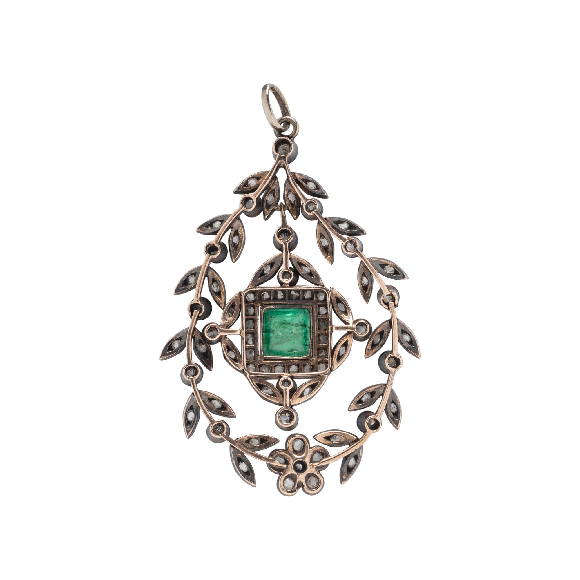ANTIQUE, DIAMOND AND EMERALD PENDANT