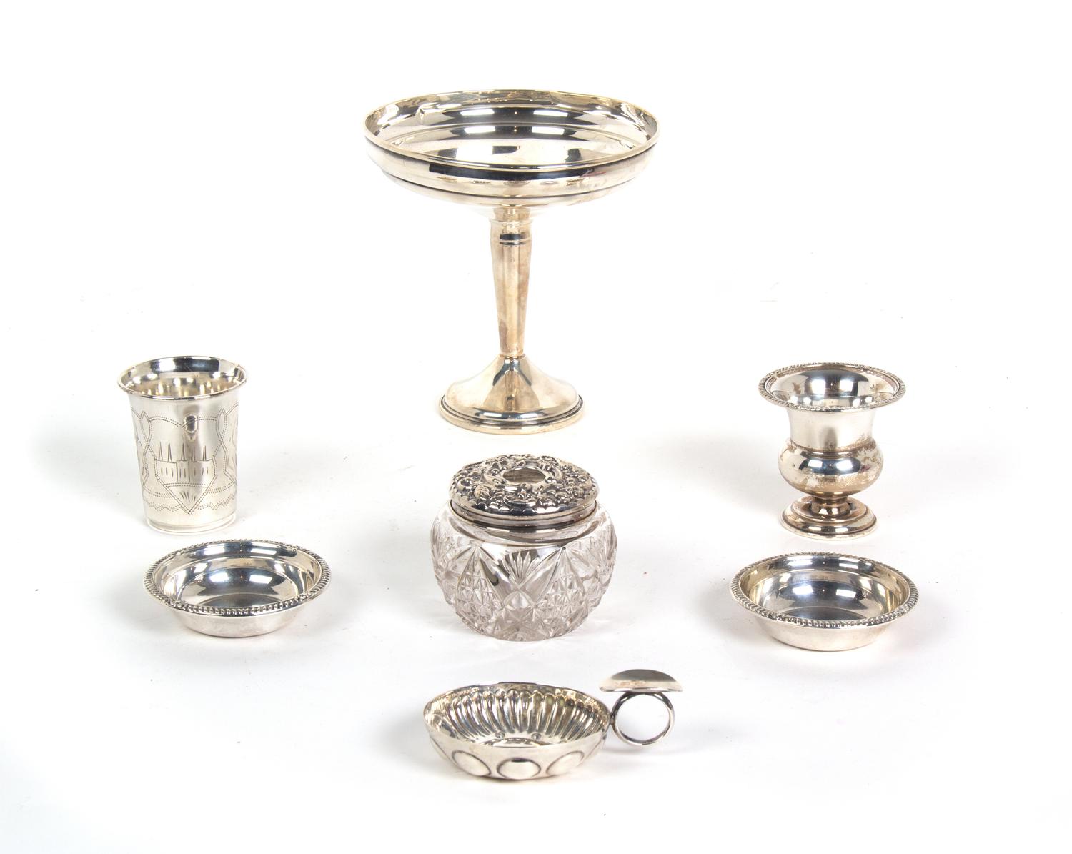 Seven Miscellaneous Sterling Silver Articles Silver weight 8.6 oz. Height of Tazza 6 1/4 inches.