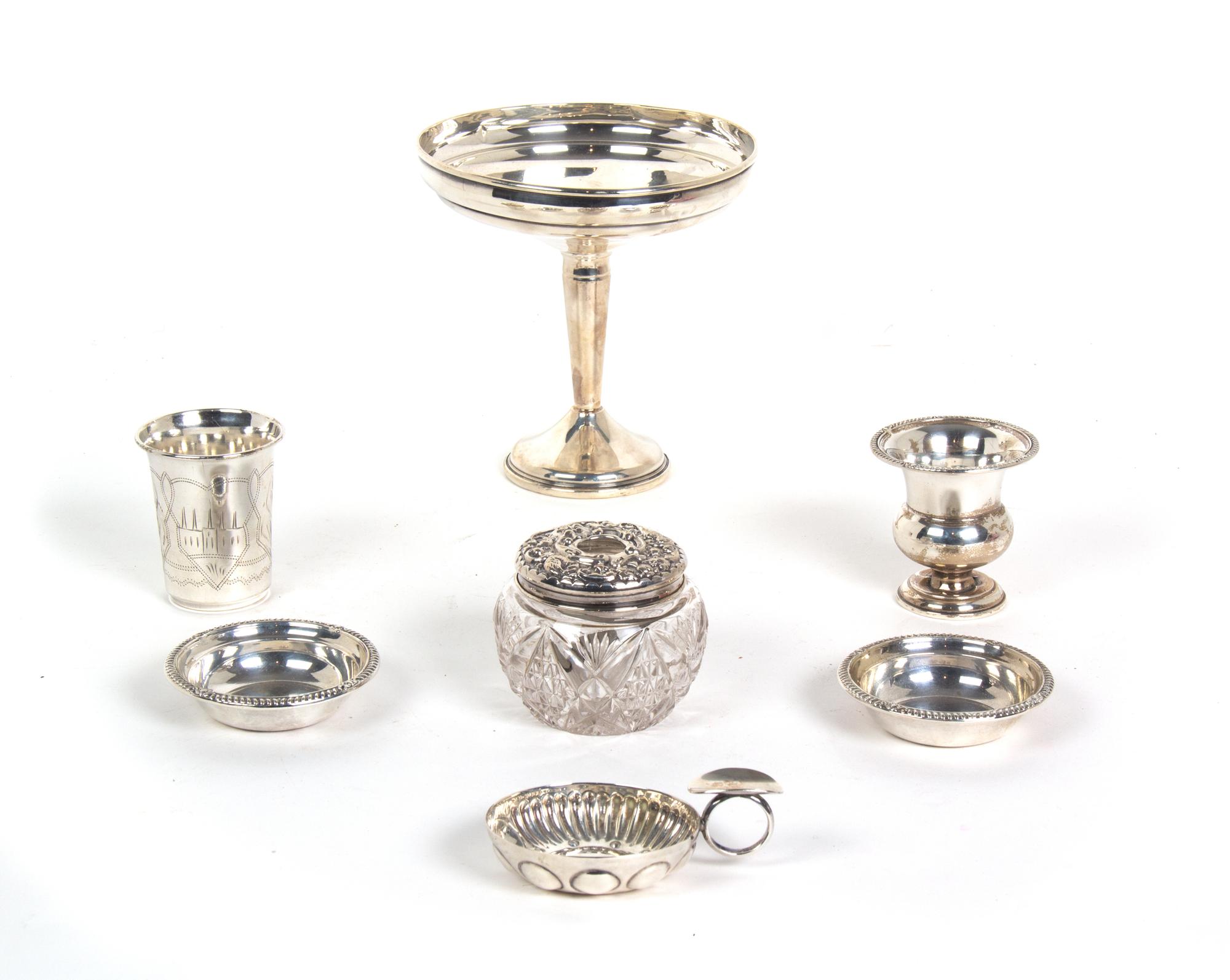 Seven Miscellaneous Sterling Silver Articles Silver weight 8.6 oz. Height of Tazza 6 1/4 inches.