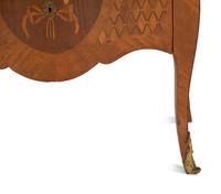 A Louis XV Style Gilt Metal-Mounted Tulipwood Marquetry Marble-Top Commode
