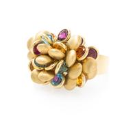 An 18 Karat Yellow Gold Multi-gemstone Charm Ring, 10.40 dwts.